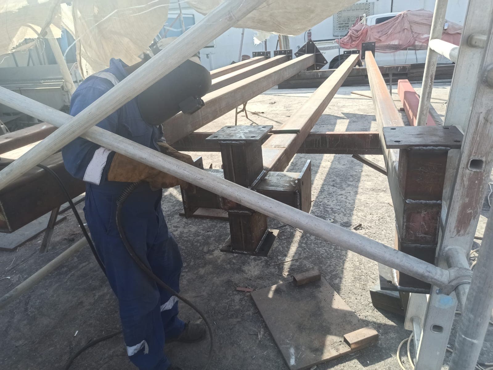 Structural steel fabrication in progress at the TSF workshop